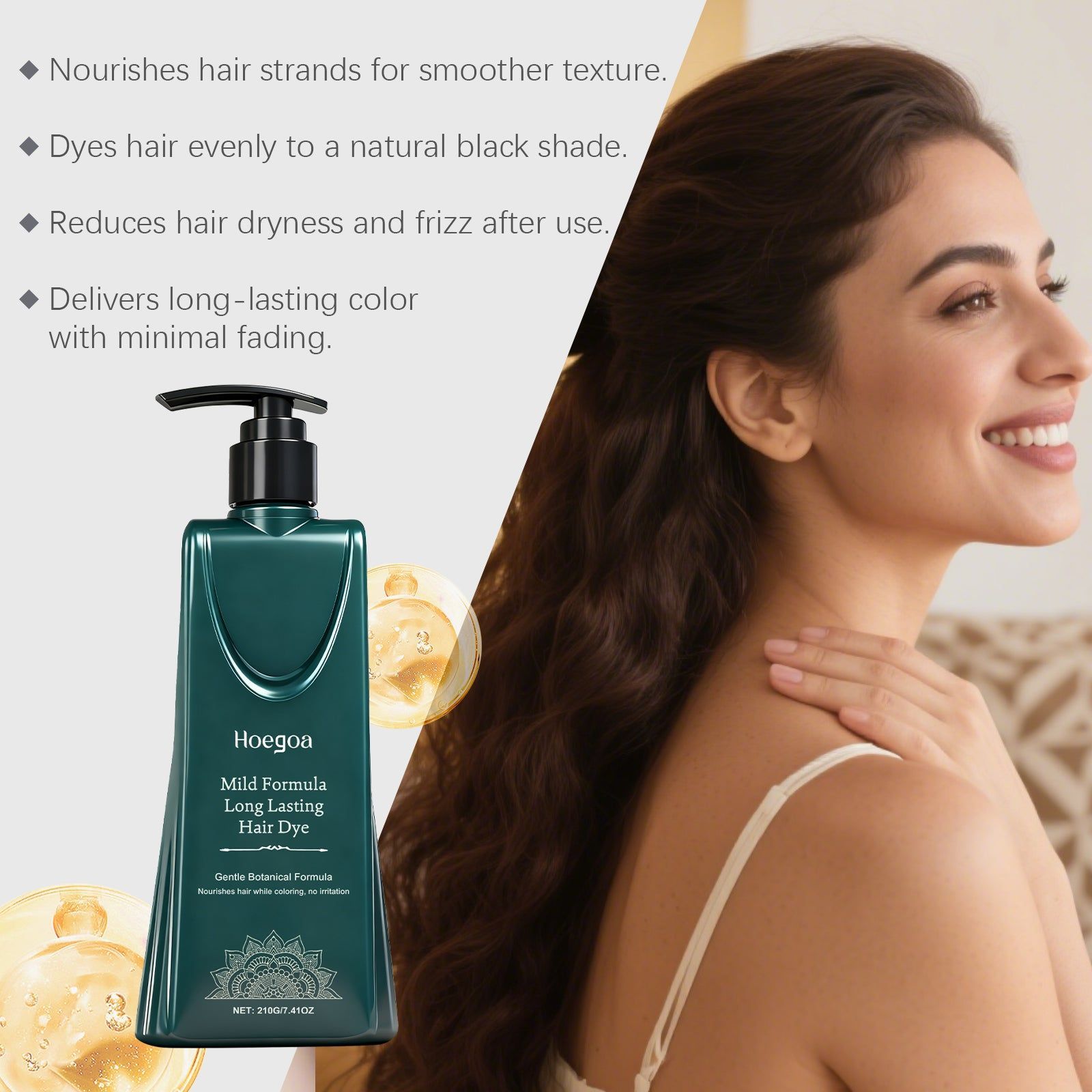 Chestnut Brown Hair Cream, Natural Black Color, Nourishing, Frizz Control ,210g