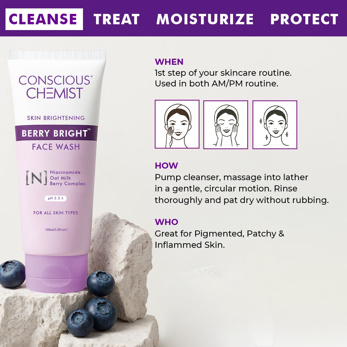 Conscious Chemist Niacinamide Face Wash | 100ml - Berry Bright