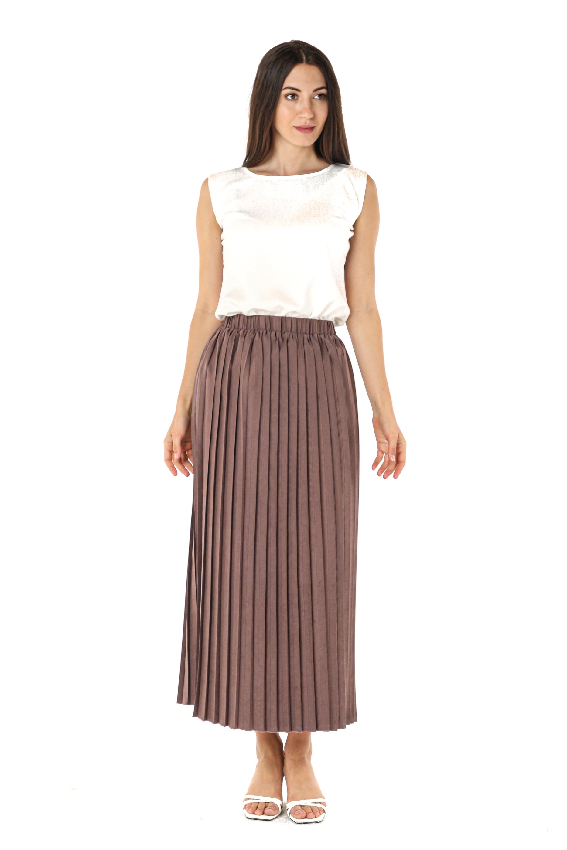 MOiSTREET Brown Shamua Pleated Skirt