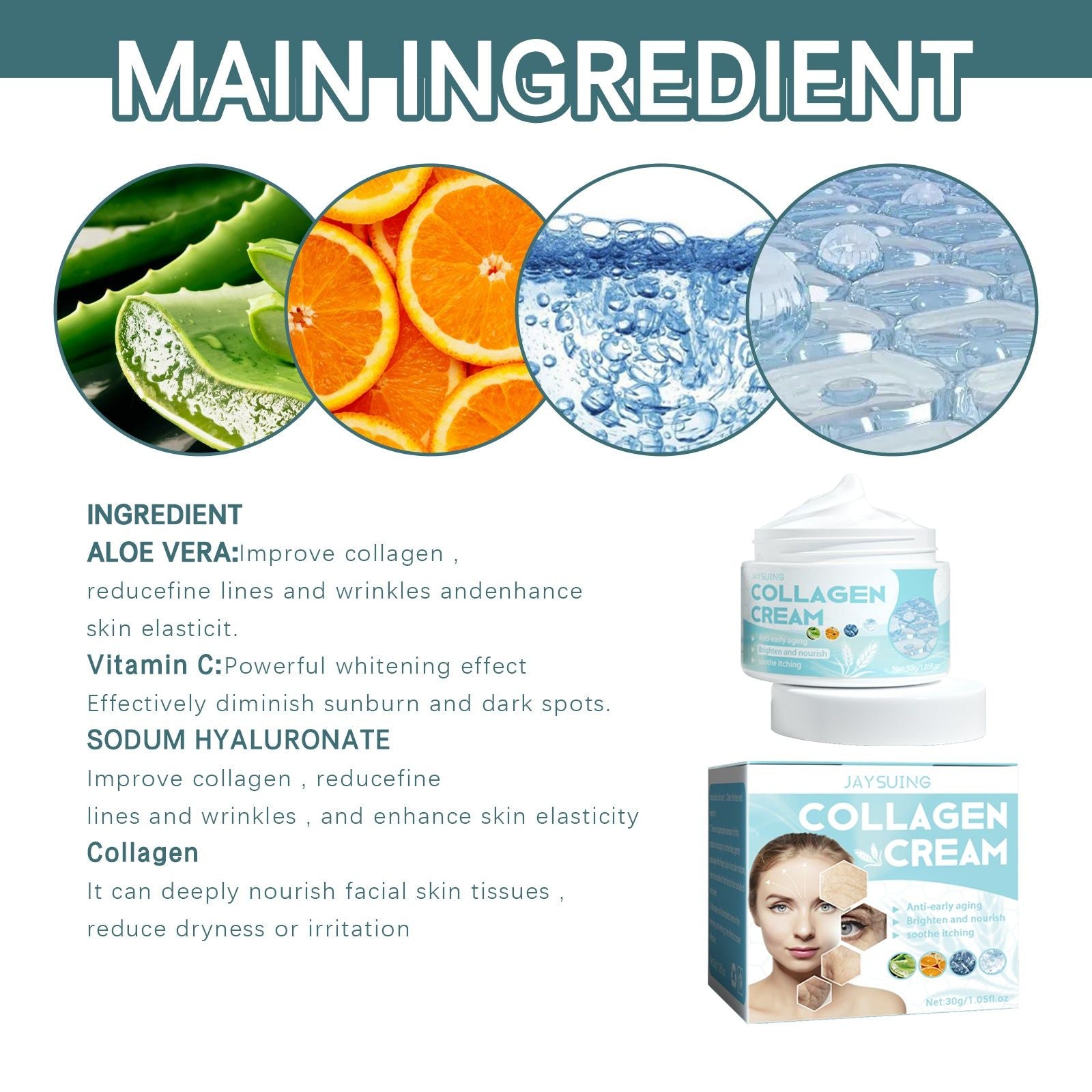 Collagen Cream, Firming Anti-Aging Moisturizer, Hydrating Skin Glow ,30g