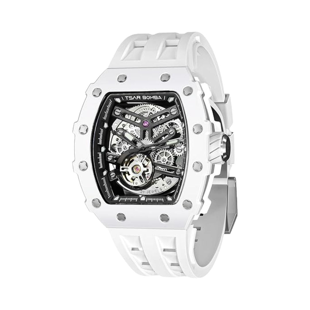 TSR Bomba Men's Automatic Tonneau White Case White Silicon Watch