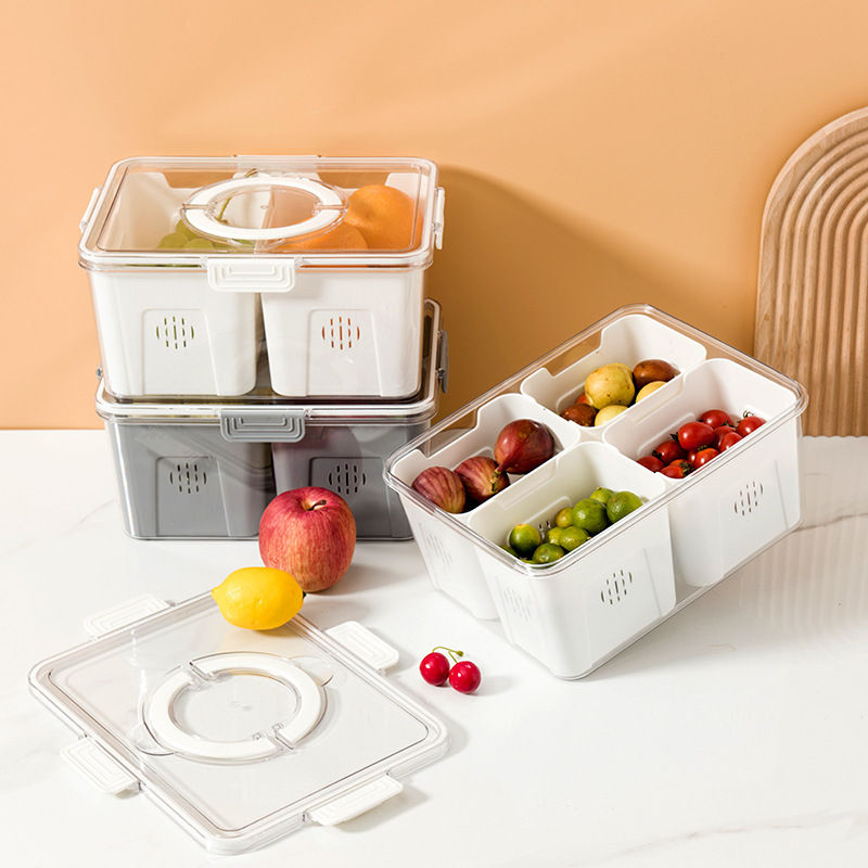 Portable 2-Compartment Fruit & Vegetable Storage Box - White