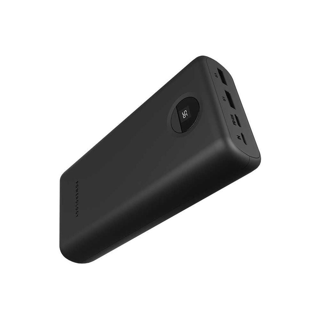 Powerology Quick Charge Power Bank 30000mAh with 45W PD Fast Charging, USB-C & Dual USB-A, LED Display, Black