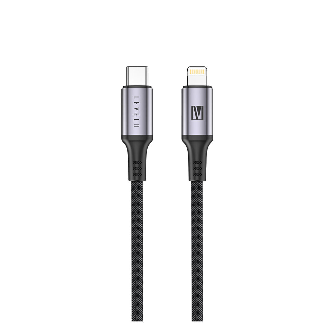 Levelo Otto USB C to Lightning 30W Leather Cable, Black