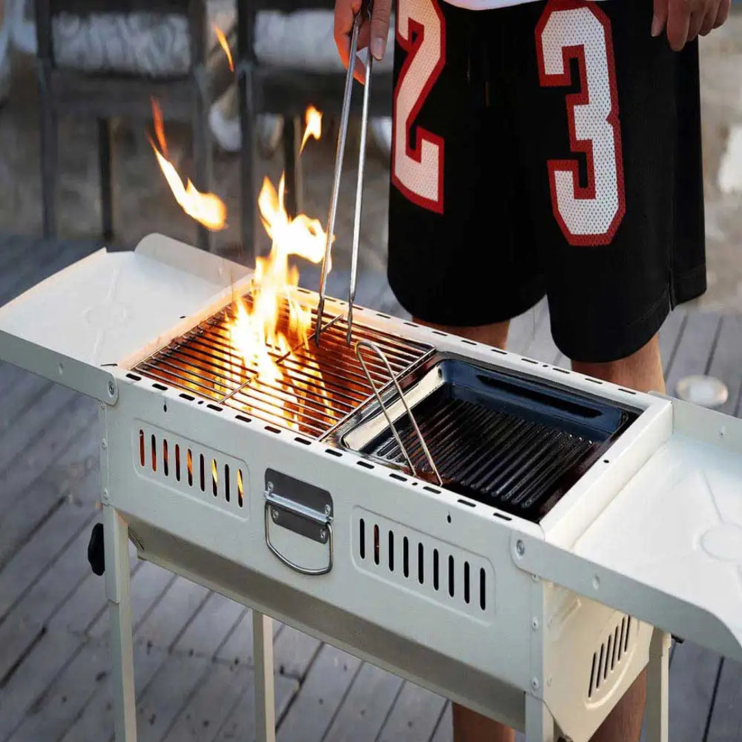 Porodo Lifestyle Camping Portable Charcoal Grill/Carbon Oven, White