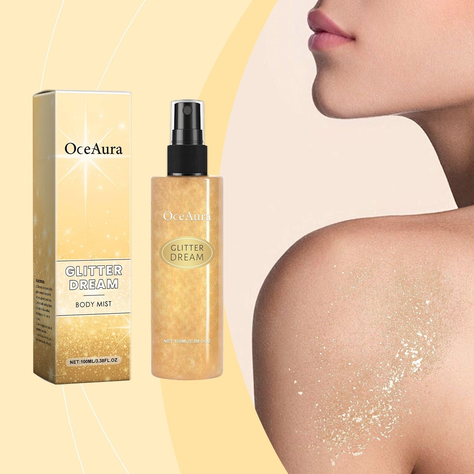Body Glitter Spray, Long-Lasting Persistent Shine, Sparkling Body & Hair Highlighter ,100ml