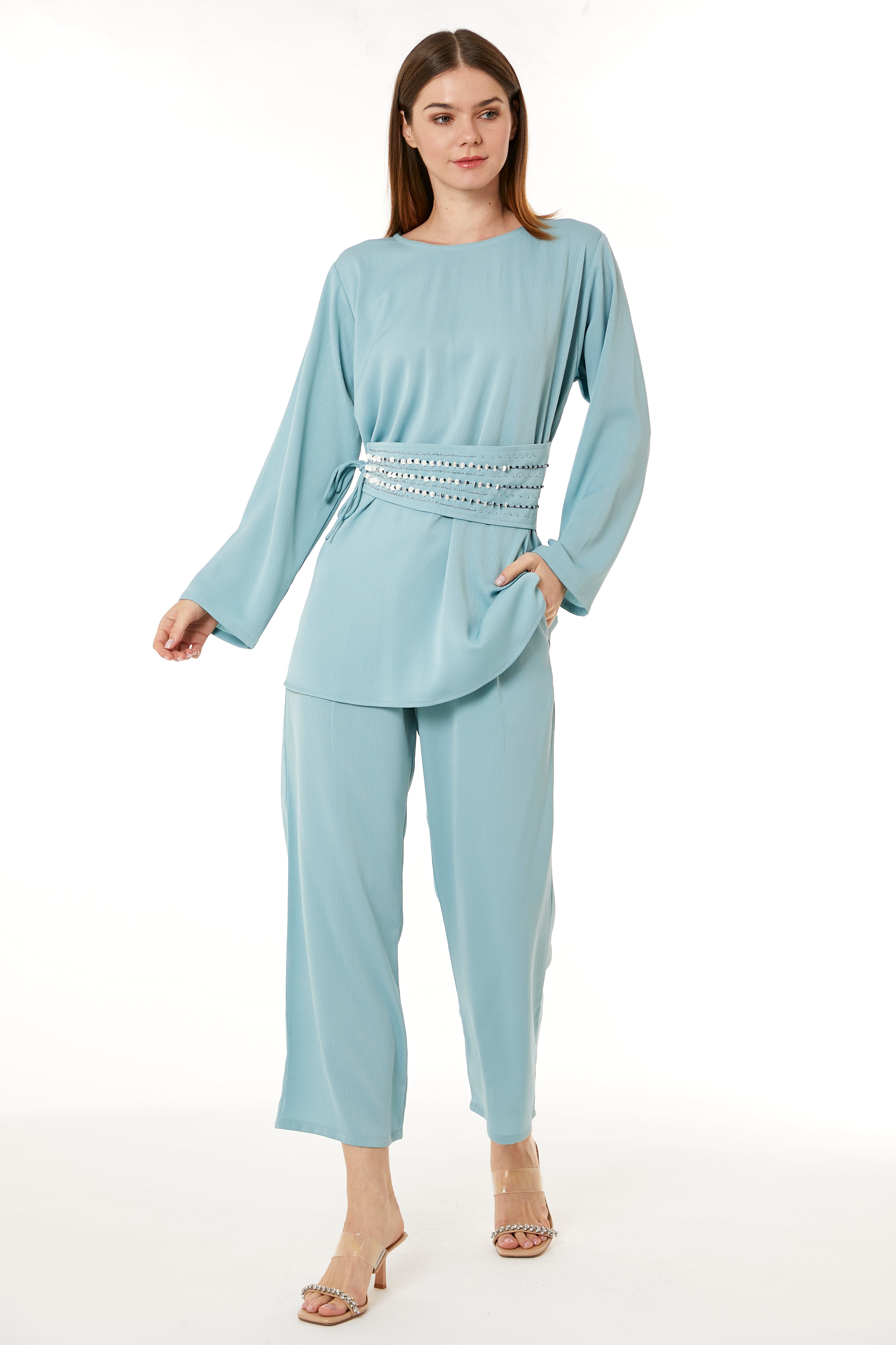 MOiSTREET Light Blue Zoom Top and Pants Set