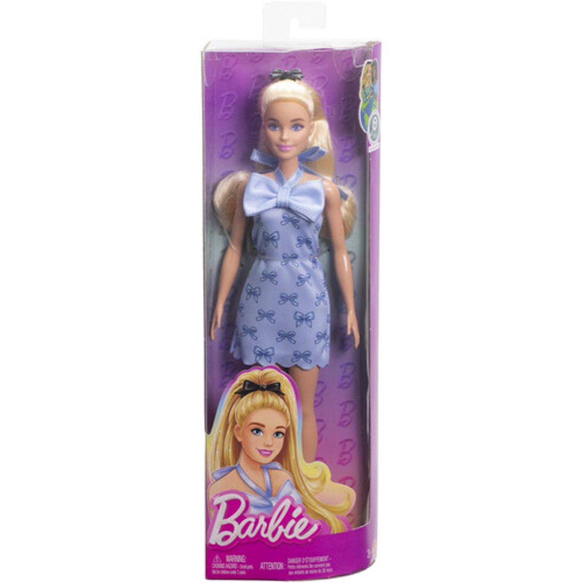 Barbie Fashionistas Doll #237, Wavy Blonde Ponytail with Blue Bow Halter Dress & Matching Heels