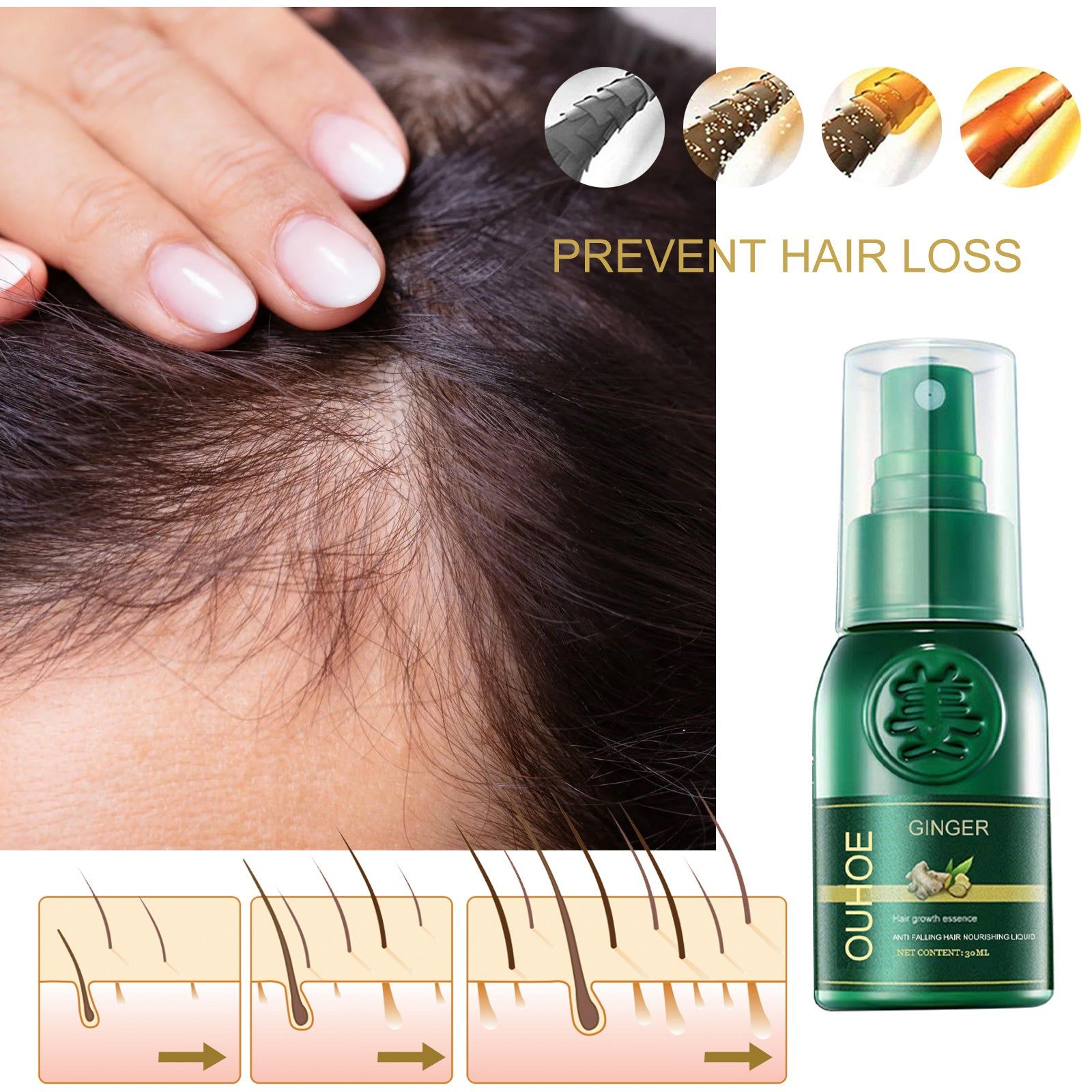 Boost Hair Growth Naturally with Ginger Hair Essence, Moisturizing & Smoothing Treatment ,30ml