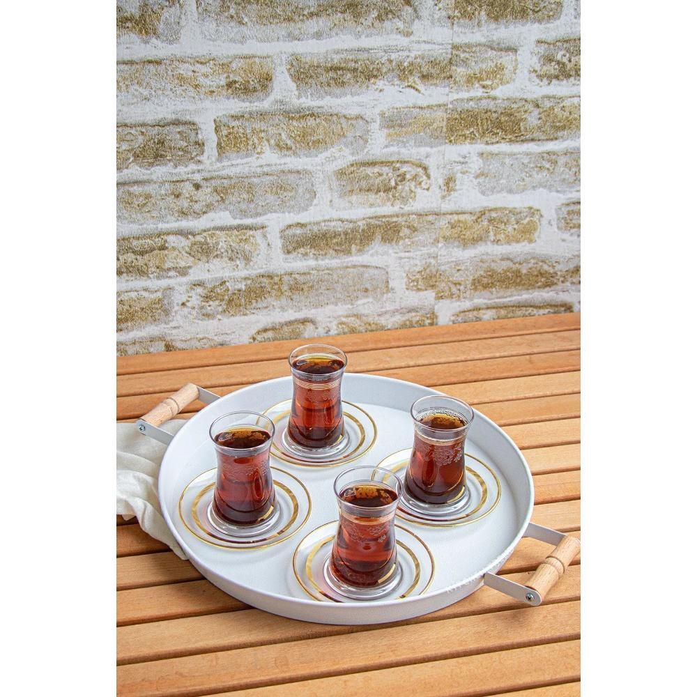 3 pcs (51, 37, 30 CM) Metal Tray with Wooden Handles, Tea Tray, Coffee Tray, Presentation Tray Set