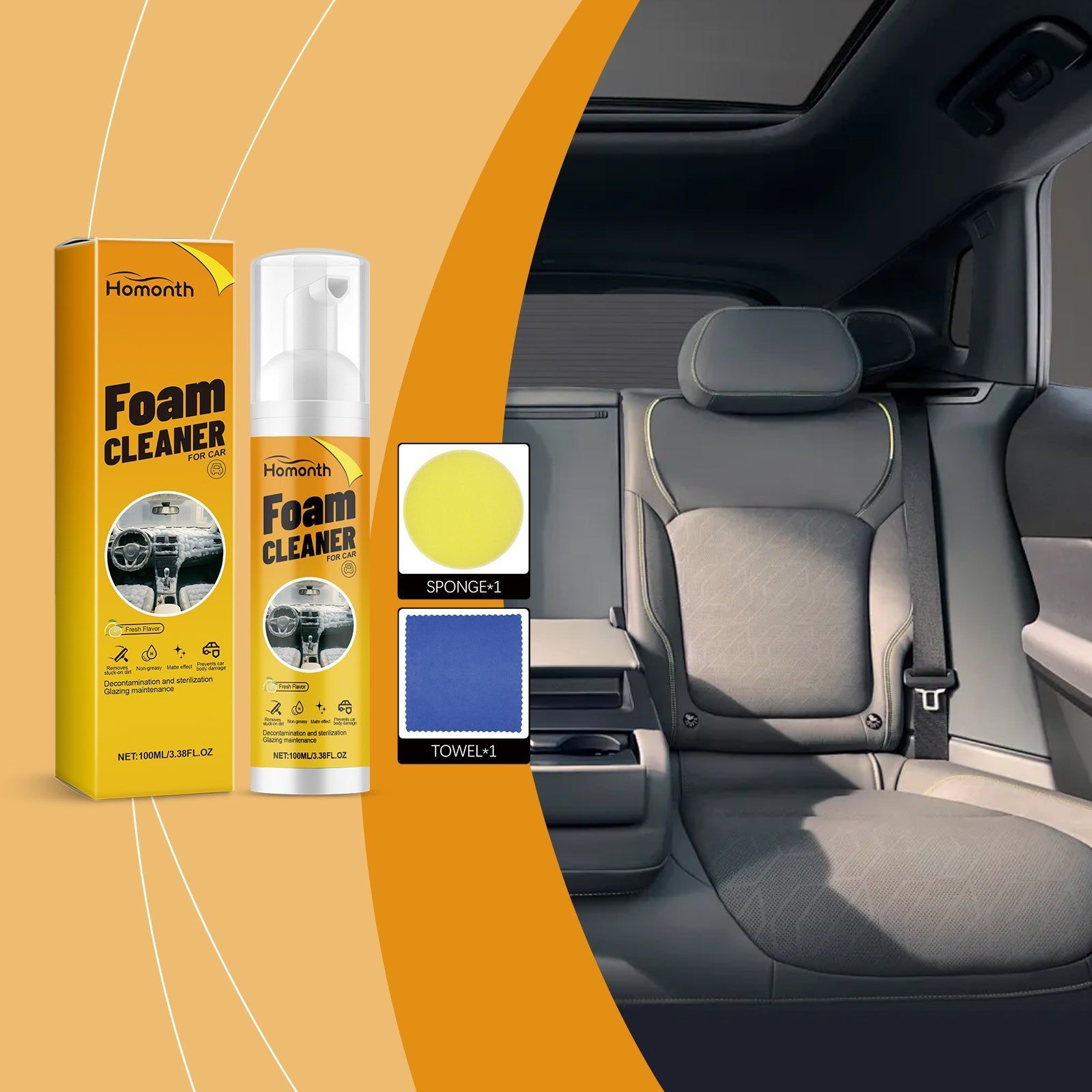 Car Care Foam Cleaner, Deep Clean, Leather & Interior, Stain Remover, Multi-Purpose ,1set