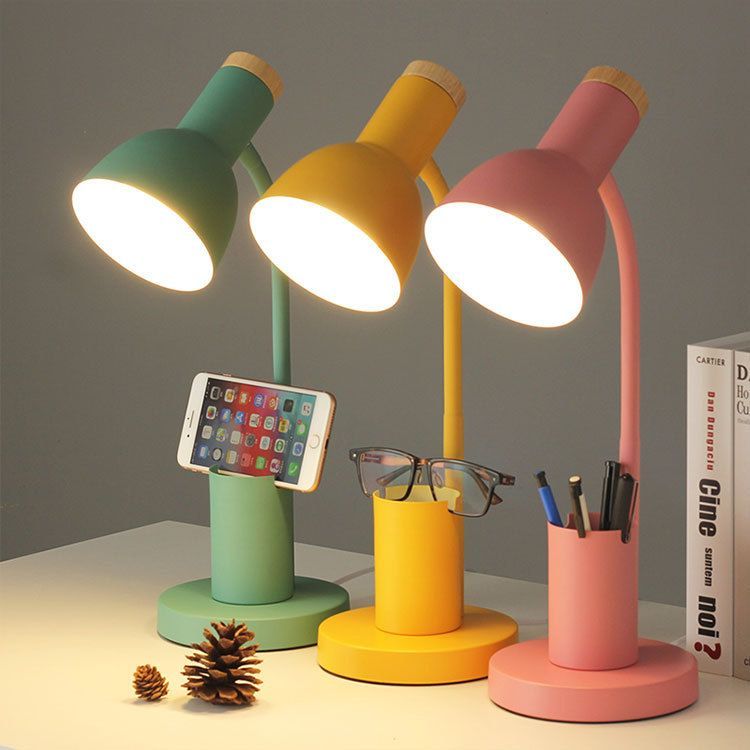 Green Desk Lamp with Pen Holder for Study & Reading