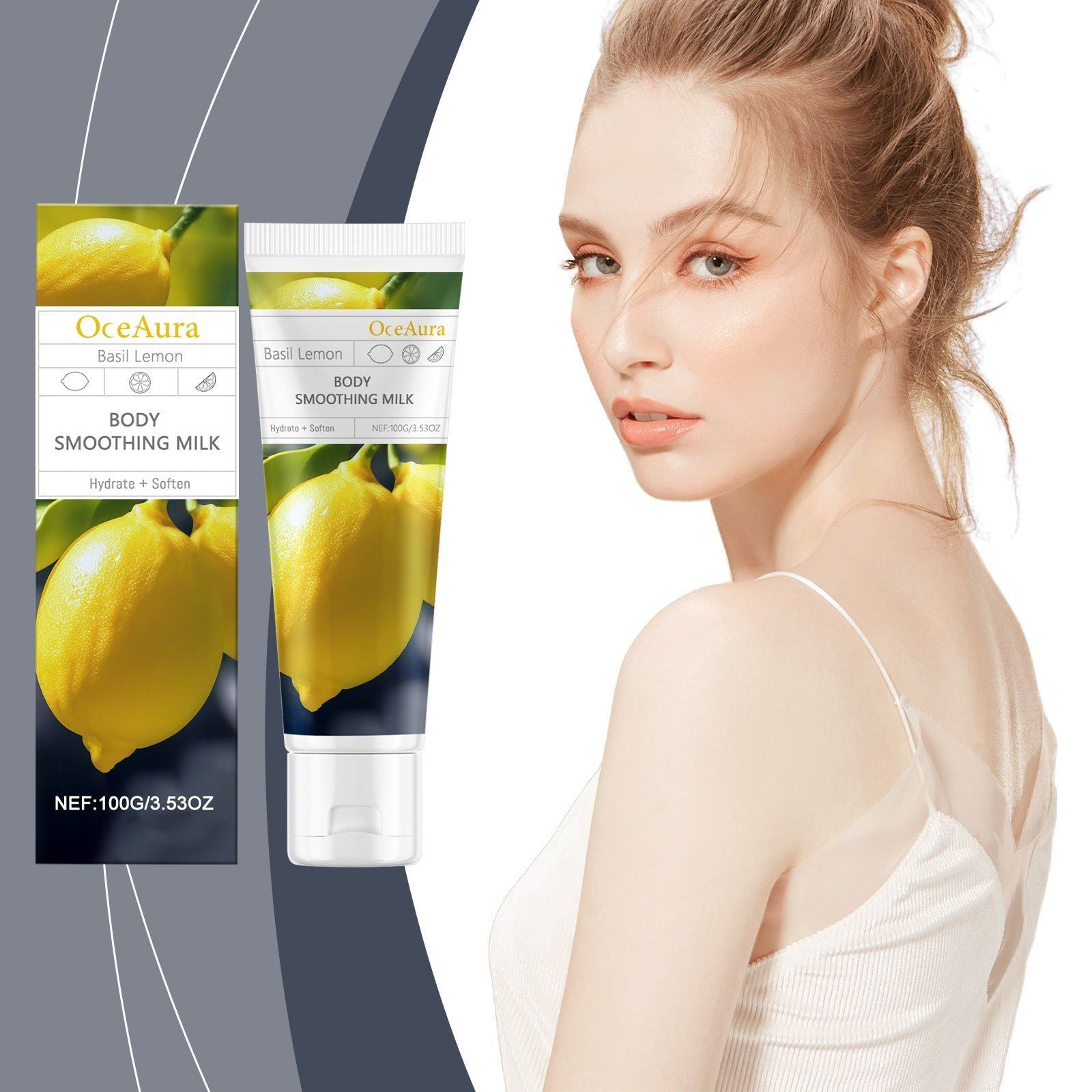 Basil Lemon Body Lotion, Deep Moisturizer for Sensitive Skin, Refreshing Body Care ,100g