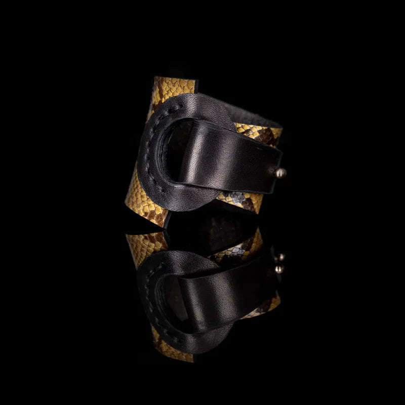 The Dark Python Leather Wrap Bracelet Gold Scale & Black
