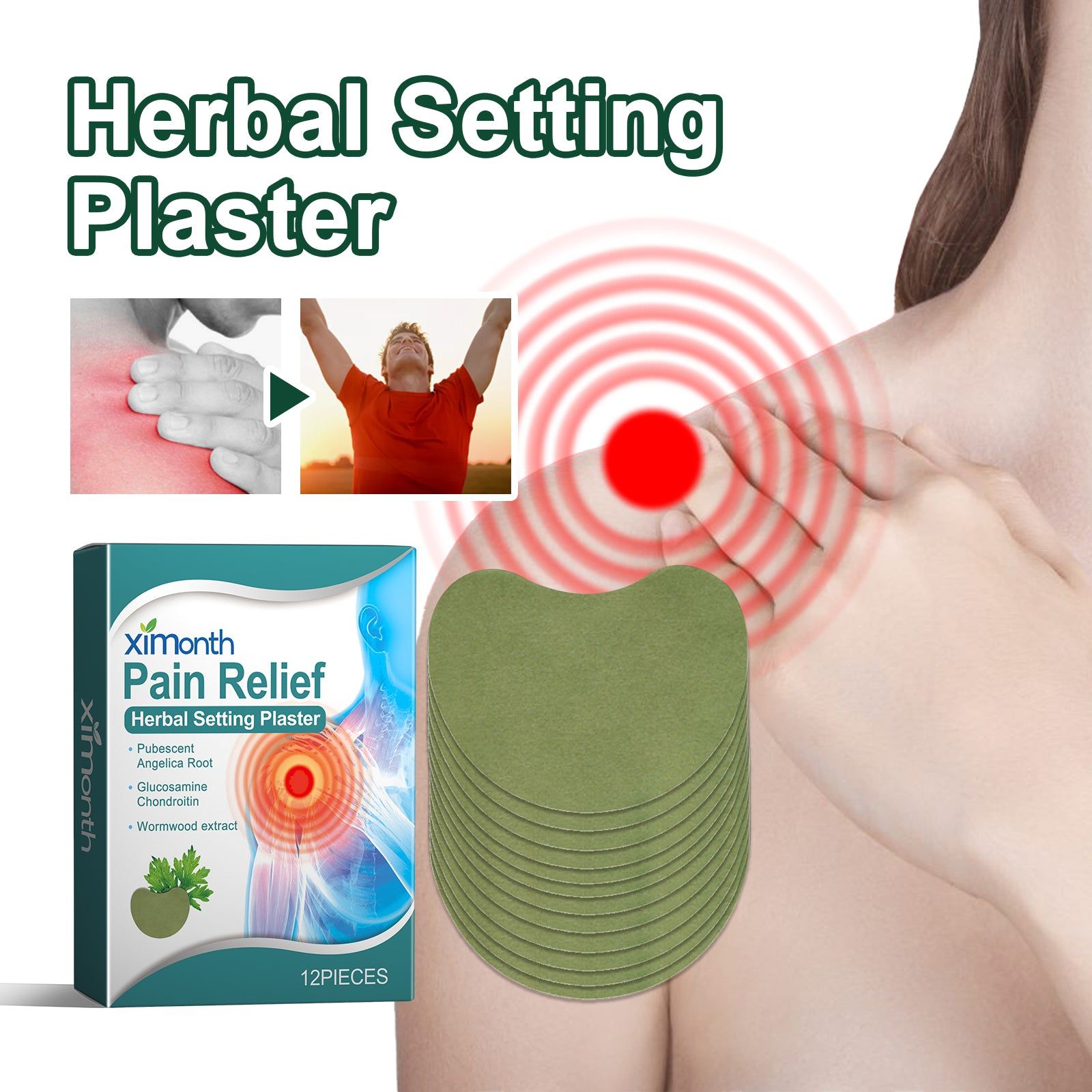 PeriShoulder Care Herbal Plaster, Pain Relief, Muscle Relaxation, Anti-Inflammatory, Natural Healing ,12pcs