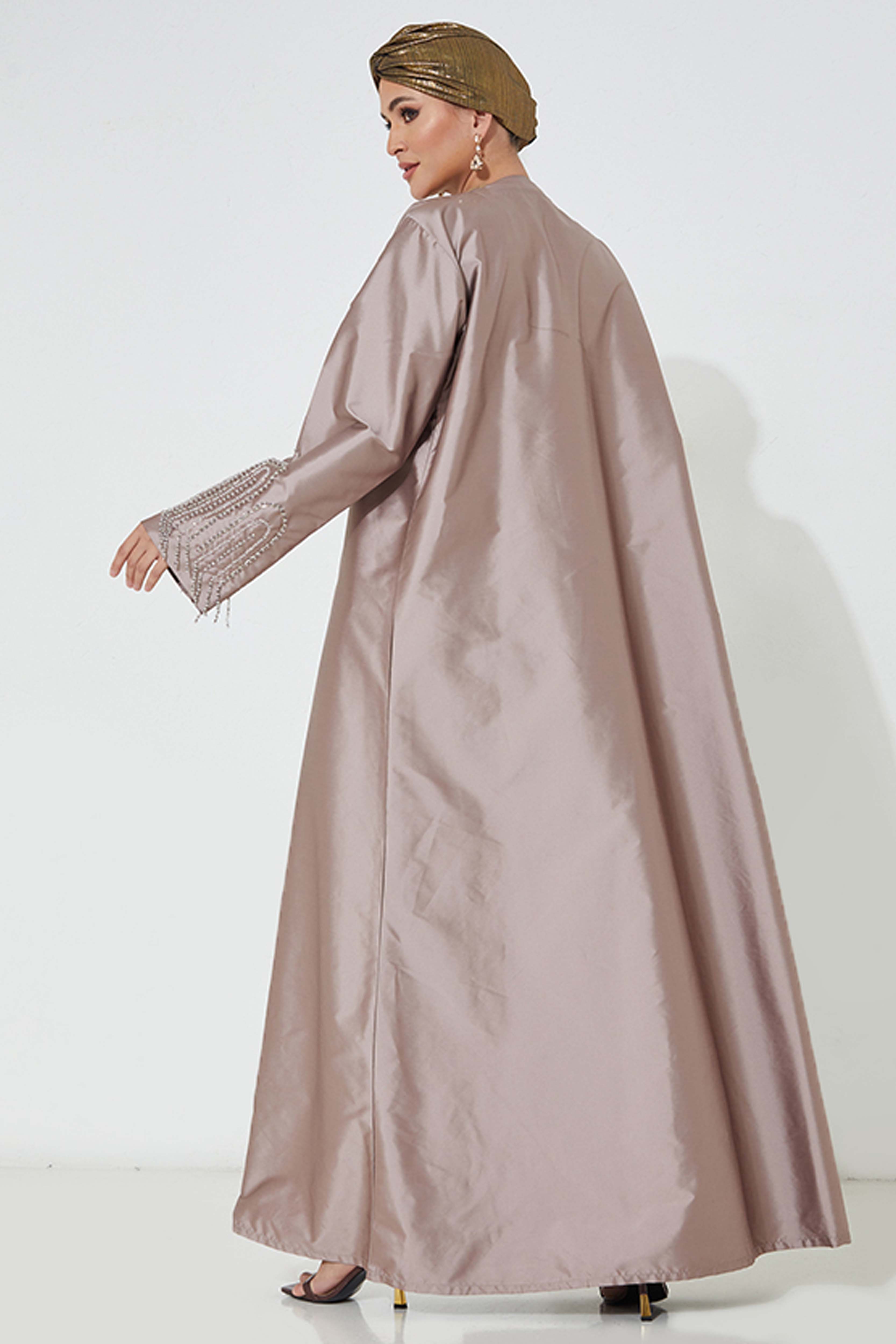 MOiSTREET Pink Victoria Satin Embroidered Abaya