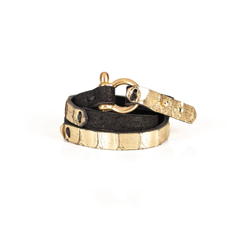 The Dark Gold Python Double Wrap Leather Bracelet Sale price