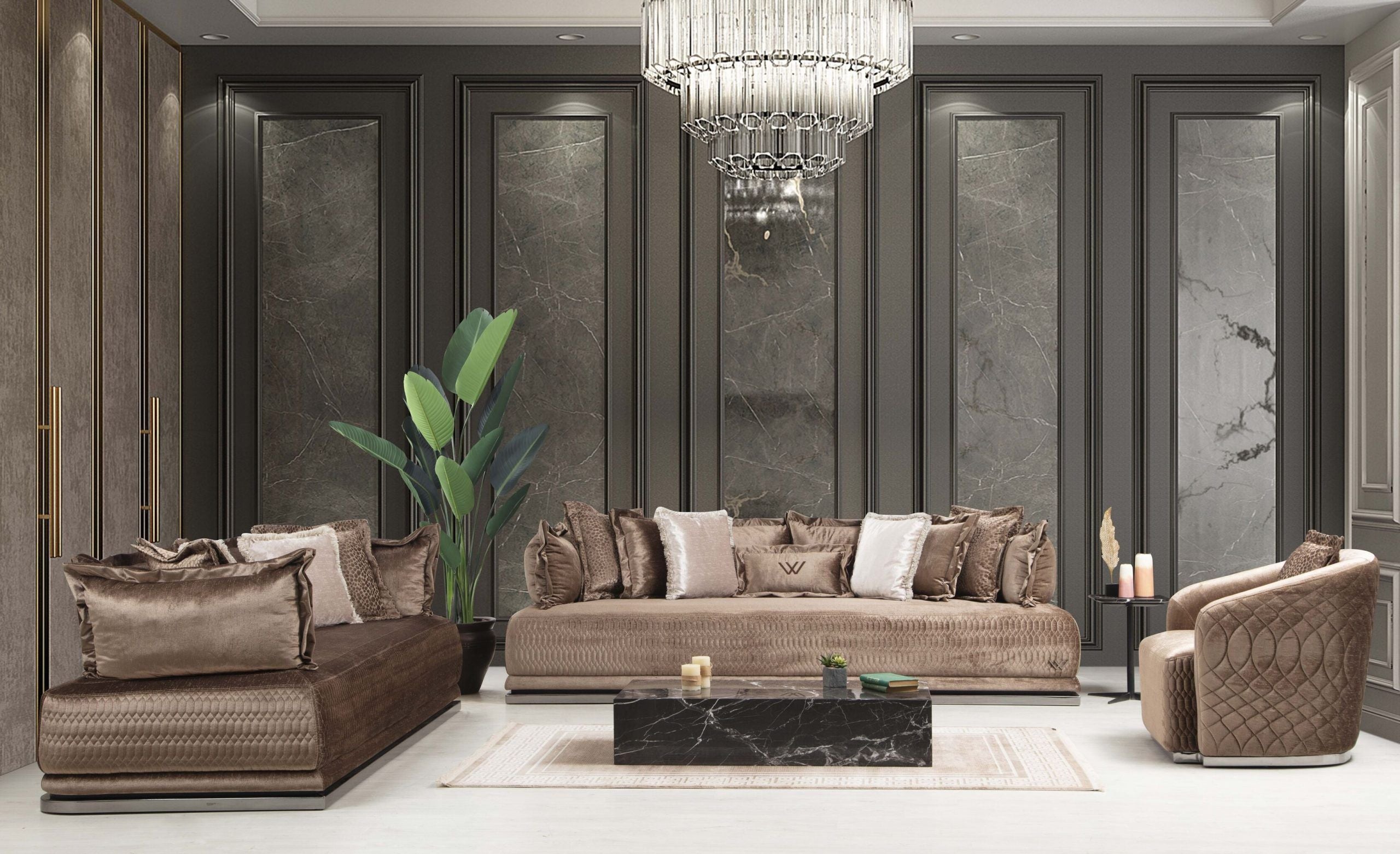 Icon Velvet Living Room Set