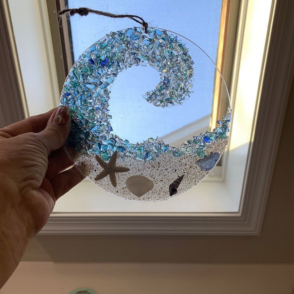 Sea Glass Suncatcher Pendant Acrylic Window Decor Beach Ornament For Home Office