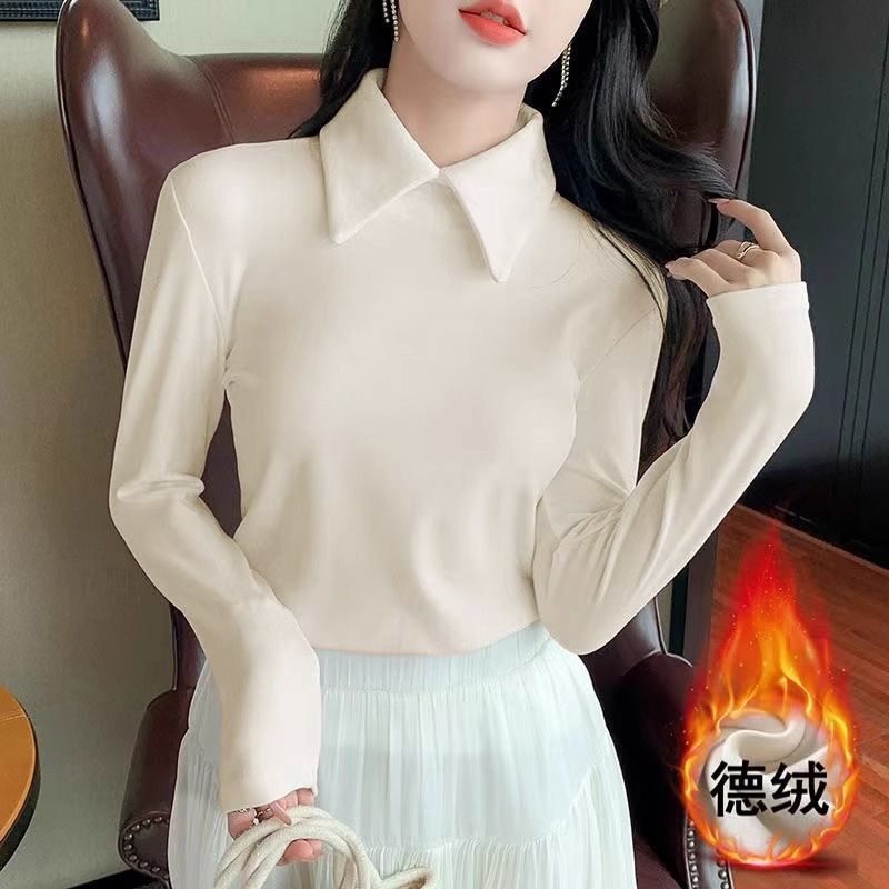 German Fleece Warm Polo Collar Long Sleeve Base Top For Women