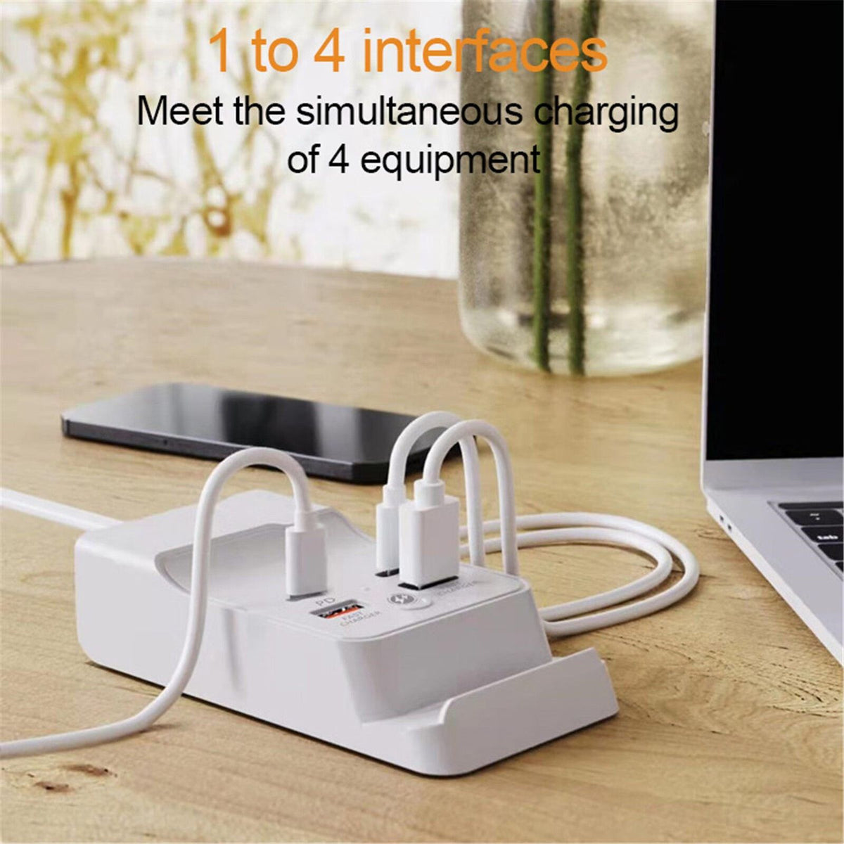 4 Port USB Charger 20W Fast Charging Hub With Phone Holder For Multiple Devices