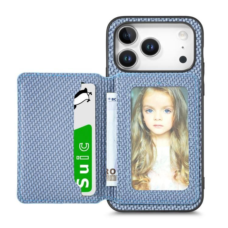 For iPhone 18 Pro Max / iPhone 17 Pro Max Carbon Fiber Magnetic Card Wallet RFID Blocking Phone Case
