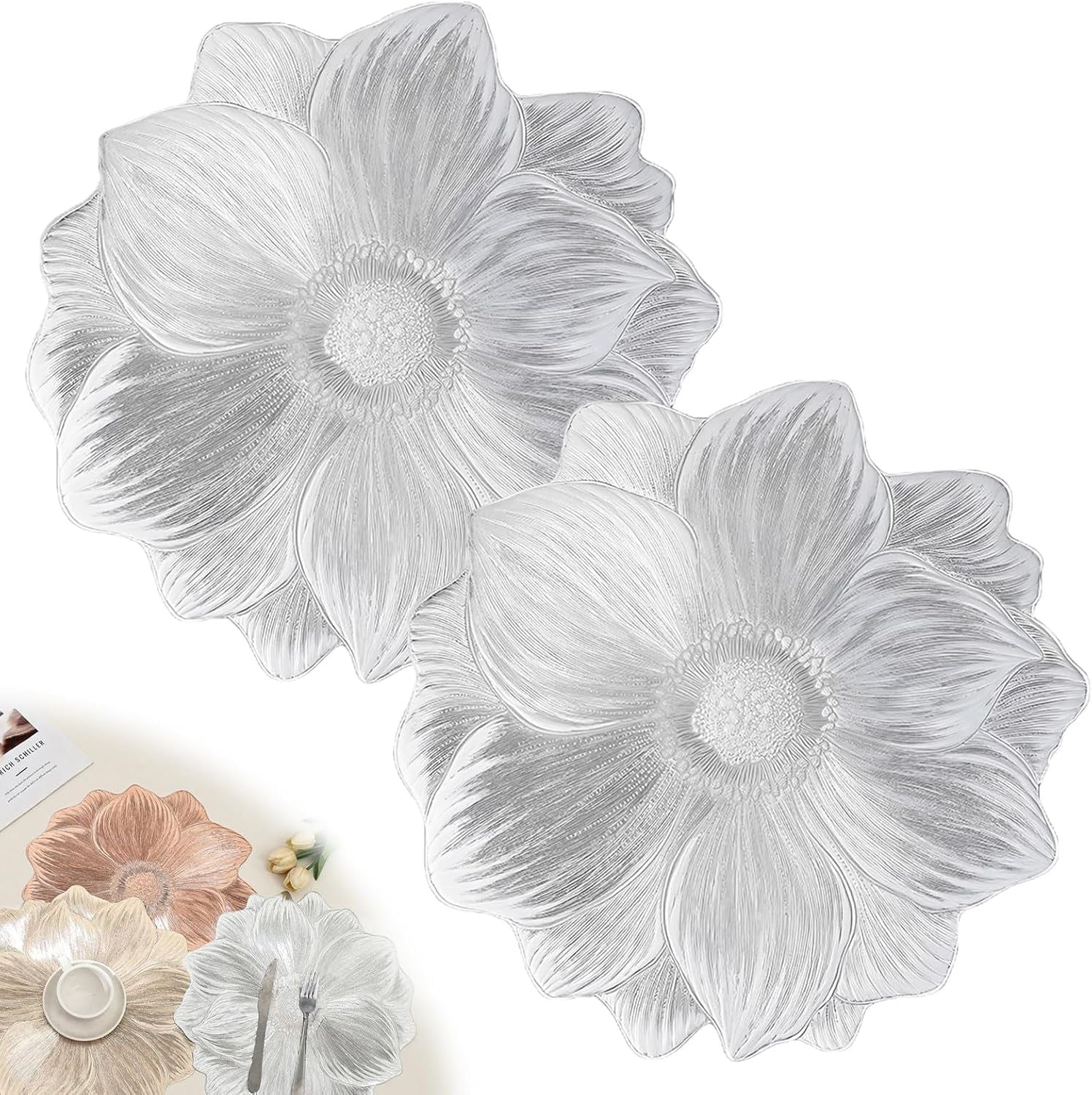 6 Pack Creative Flower PVC Placemat 3D Floral Design Placemats Heat-Resistant Place Mats