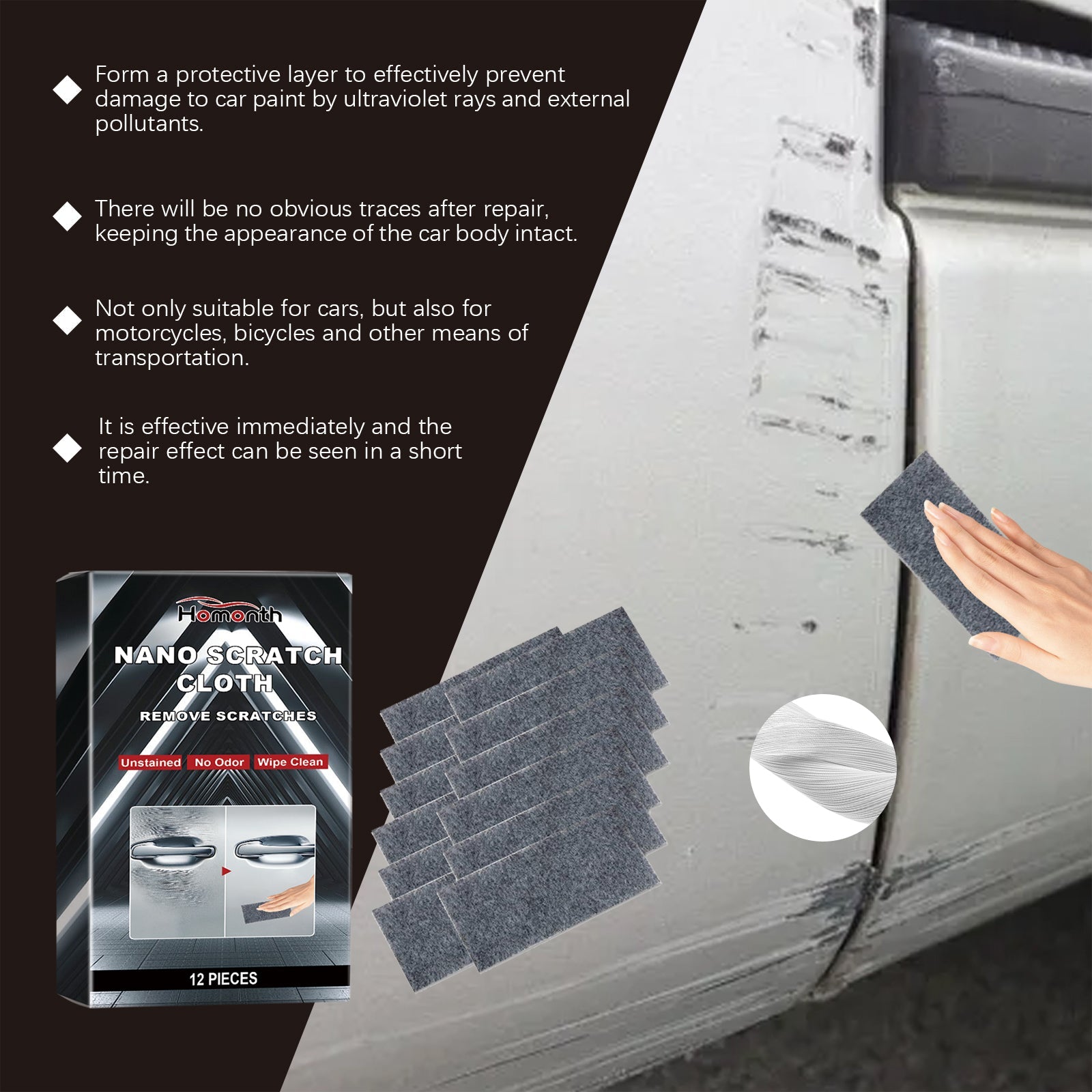 Car Cleaning Nano Scratch Repair Cloth, Quick Auto Paint Touch Up, Decontamination Polishing ,12 pieces