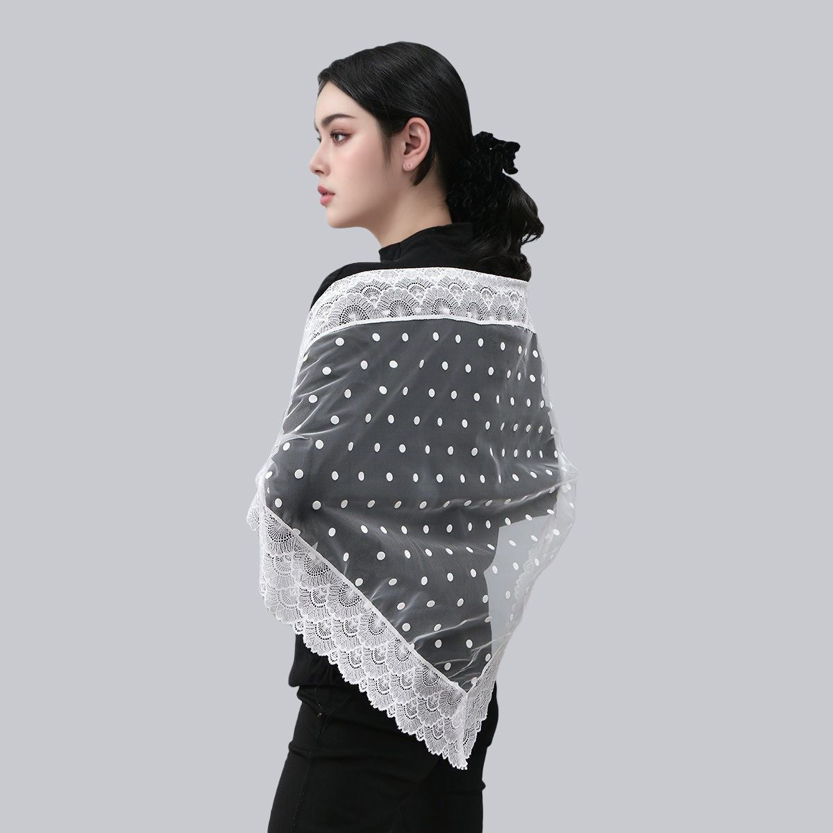 Vintage White Lace Polka Dot Hijab Scarf Bridal Veil for Women