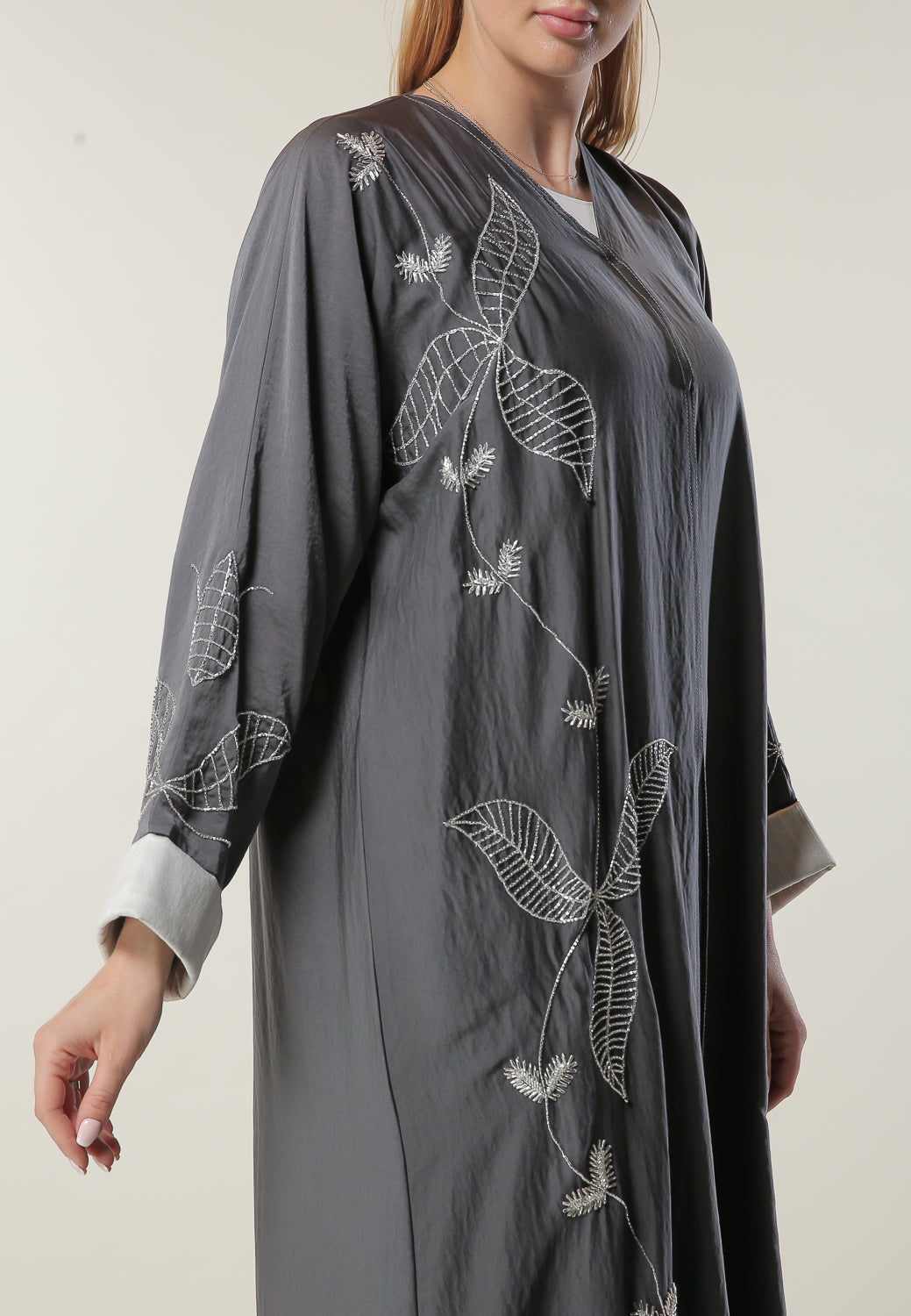 MOiSTREET Embellishment Grey Abaya