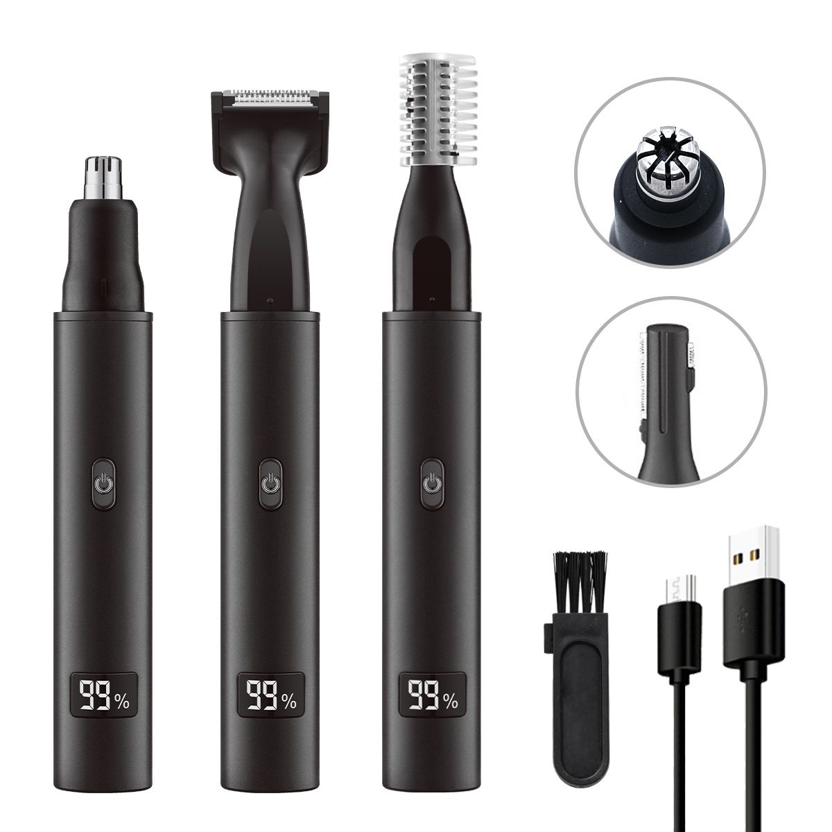 3-in-1 USB Nose Hair Trimmer with LCD Display