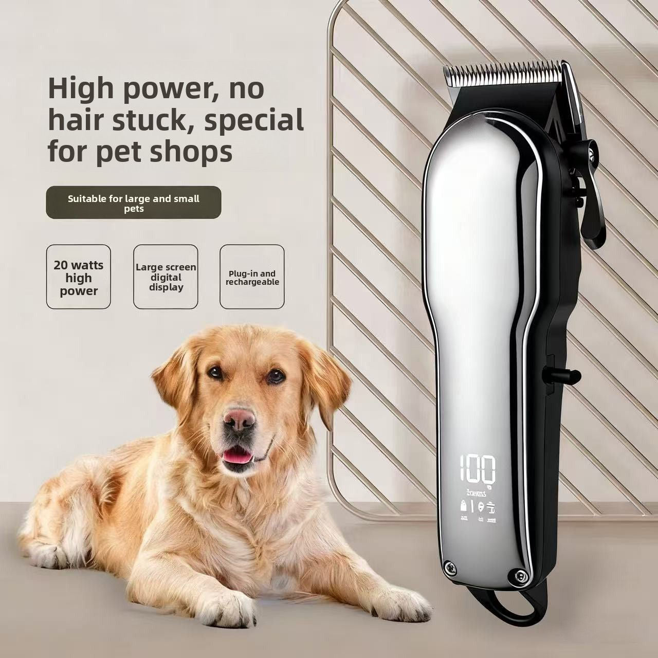 Pet Hair Clipper with LCD Display, USB Rechargeable