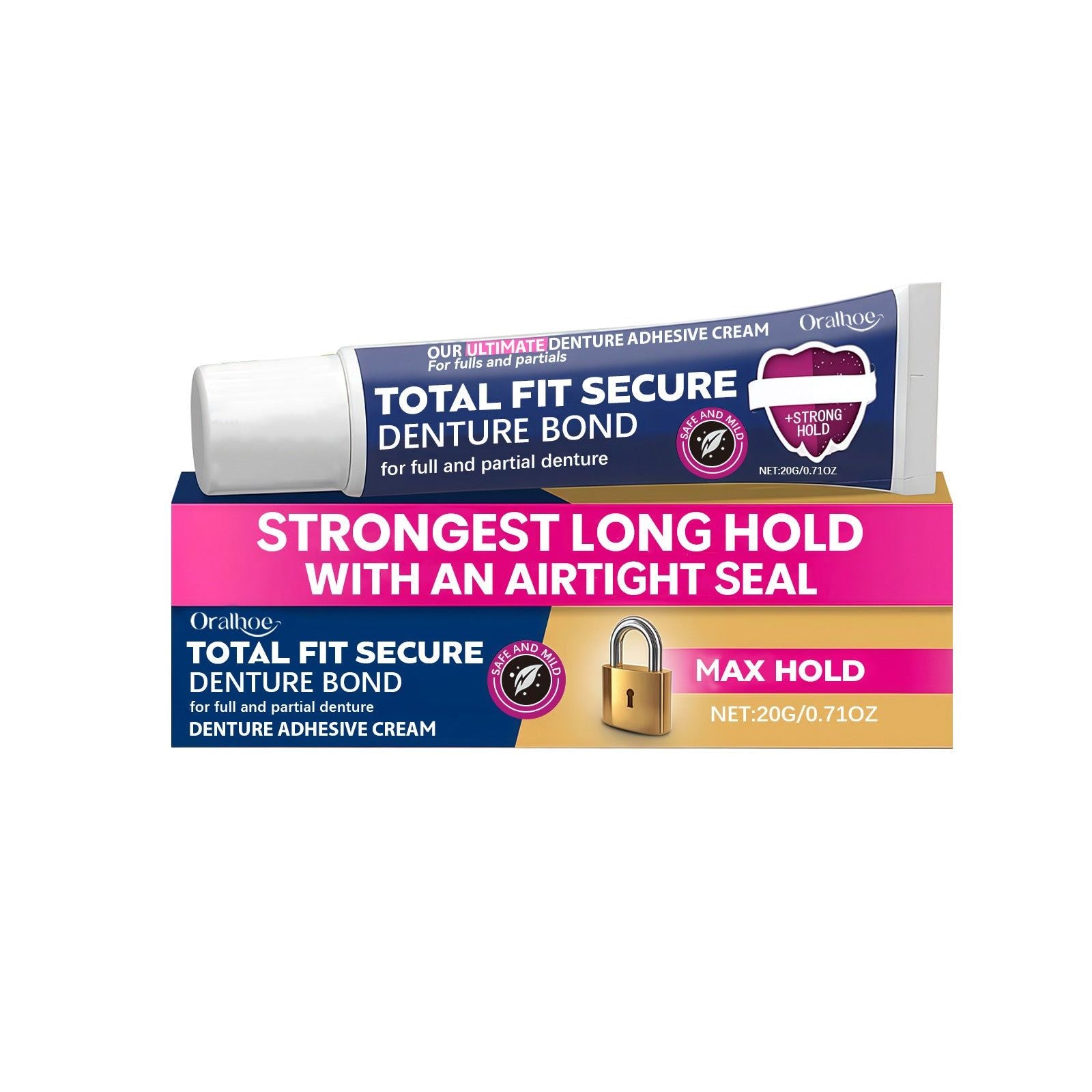 Comfortable Long-Lasting Denture Fixation Adhesive, Secure Fit, Daily Care ,20g