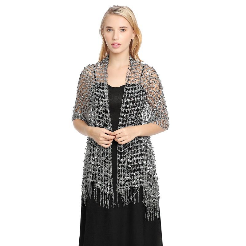 Luxury Gold Sequin Fringe Shawl Wrap for Wedding Party