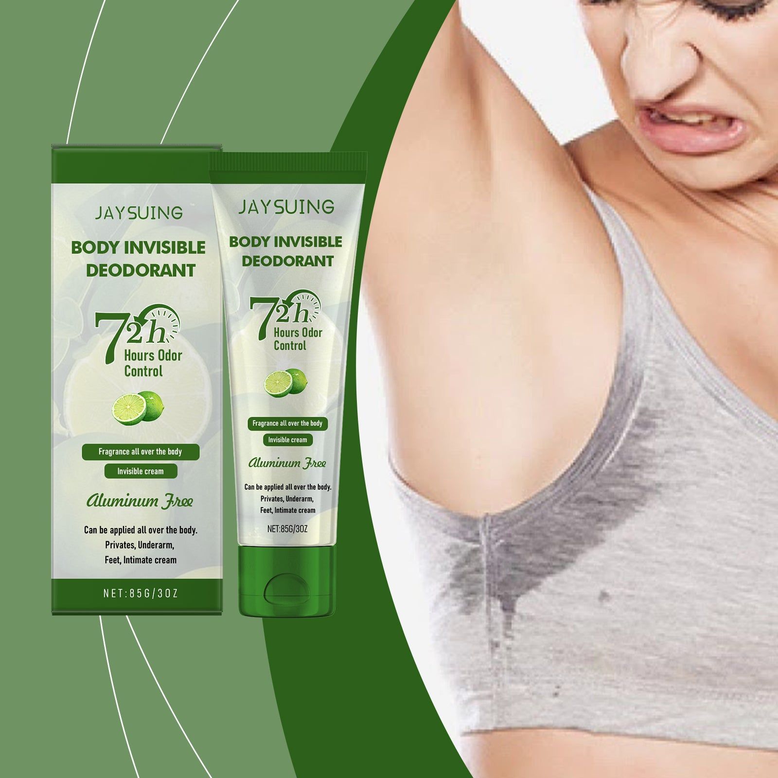 Body Care Cream, Deodorizing Moisturizer with Citrus & Hyaluronic, Fresh Fragrance ,58g