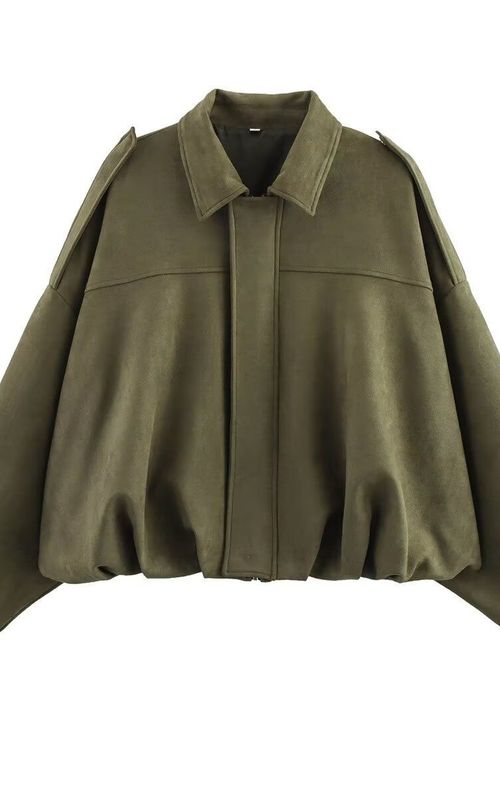 Faux Suede Jacket Women Oversized Long Sleeve Zip Up Epaulet Bomber Leather Jackets