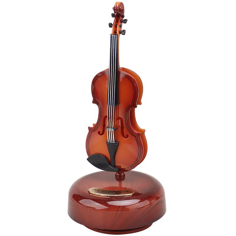 Rotating Music Box Mini Violin Guitar Crafts Instrument Replica Ornaments Home Decoration