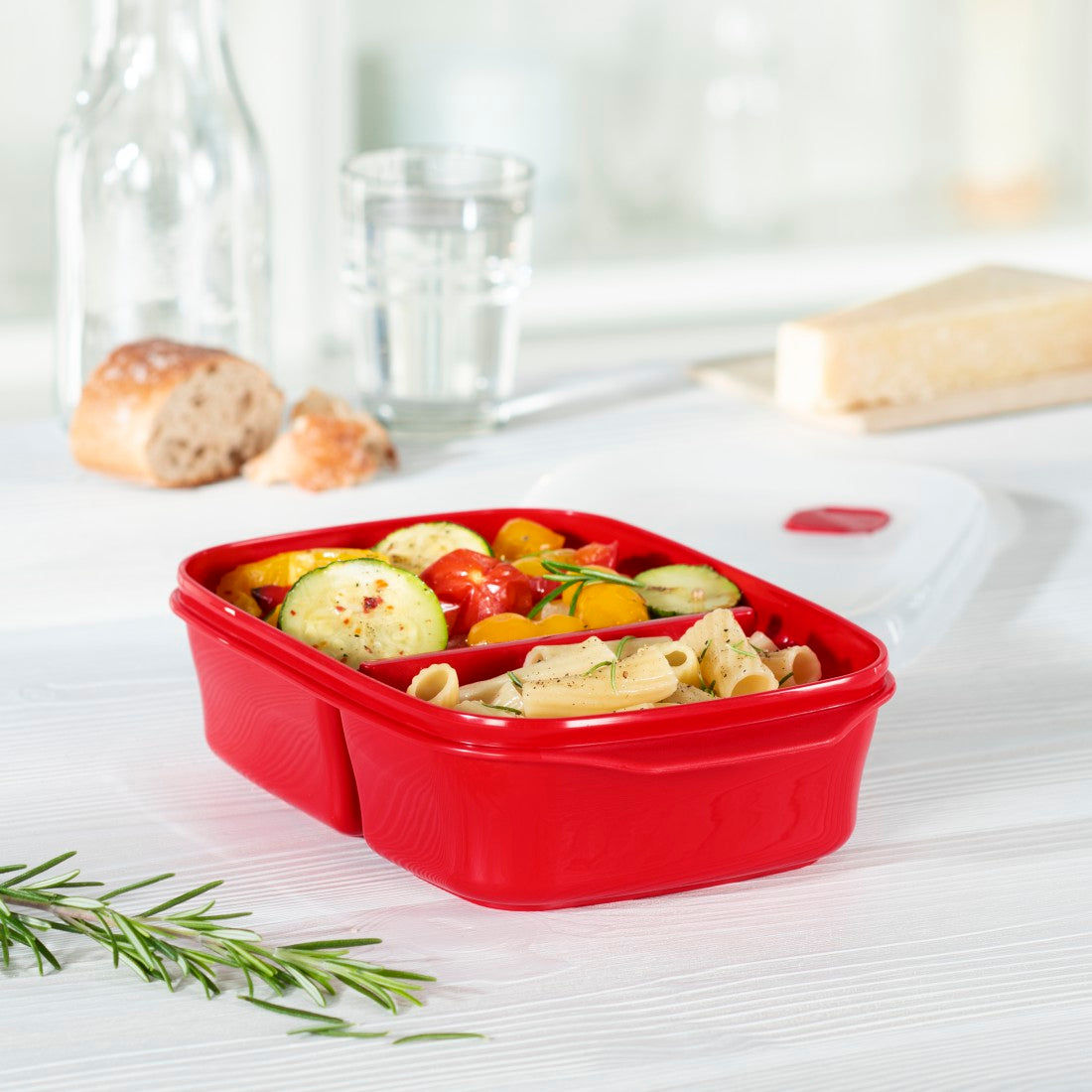 XAVAX 111465 Microwaveable container with 2 food compartments, 1.3 l, red