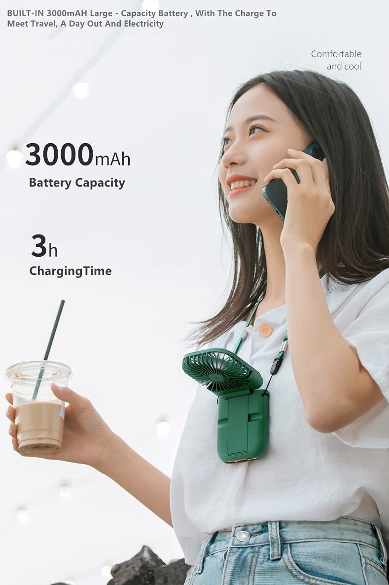 Mini USB Fan Folding Mobile Power Supply Fan Hanging Neck Electric Fan Desktop Phone Holder
