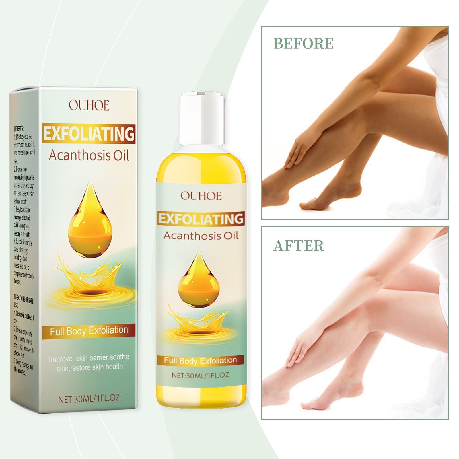 Gentle Body Cleansing Oil for Dull Skin, Exfoliating & Moisturizing, Reveal Smooth Soft Skin ,30ml