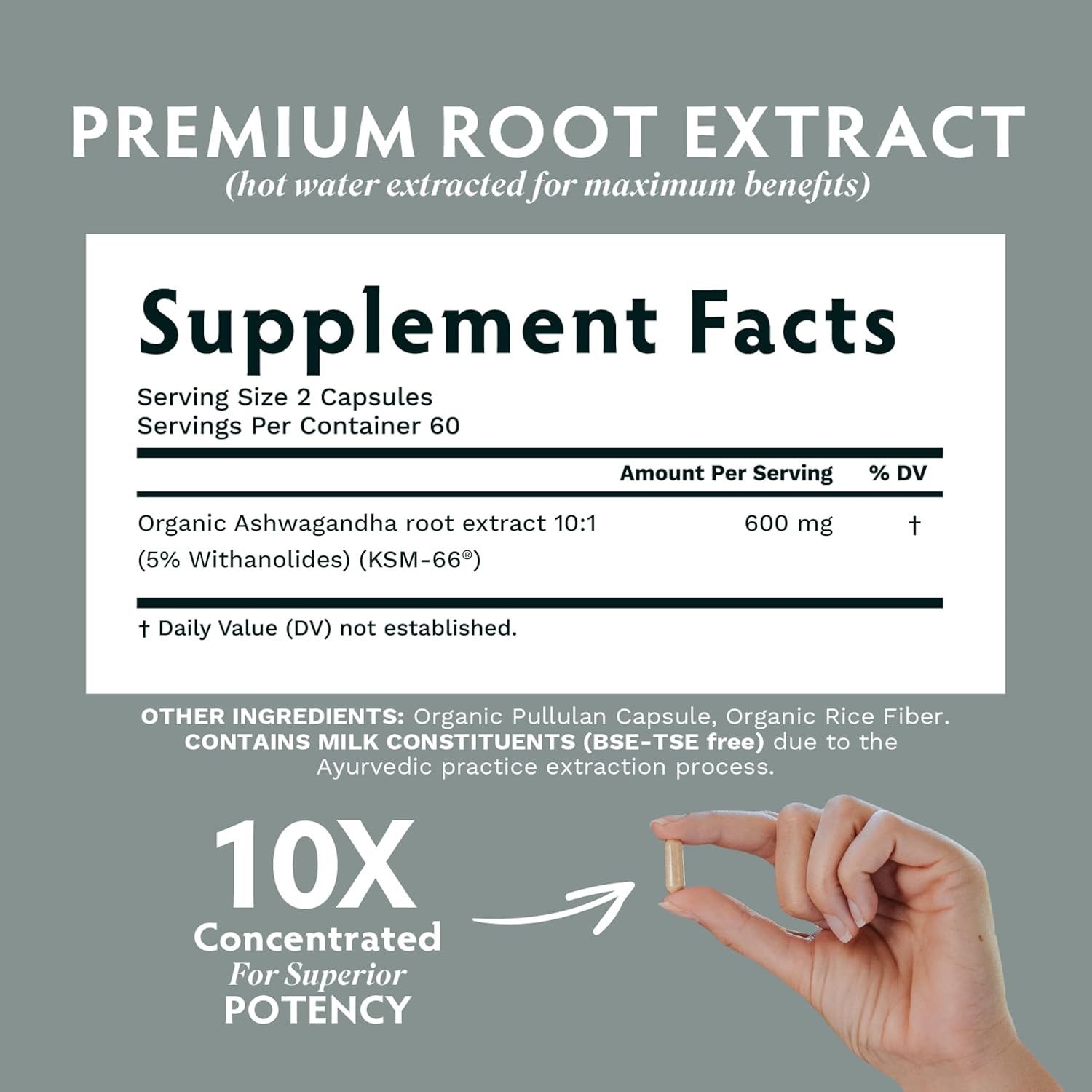 Tribe Organics Ashwagandha KSM 66 Pure Organic Root Powder 90 Capsules