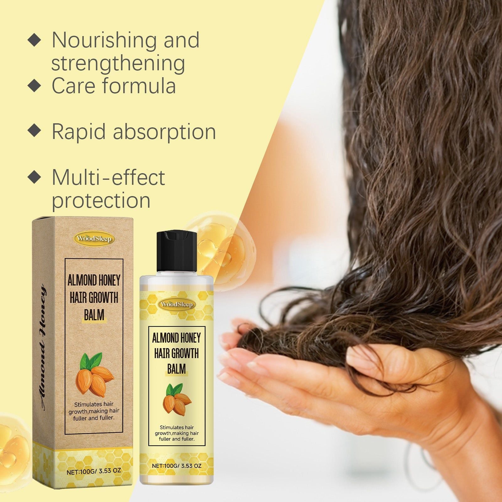 Almond Honey Hair Care Cream, Nourish and Care for Plump, Smooth, Healthy Hair ,100ml