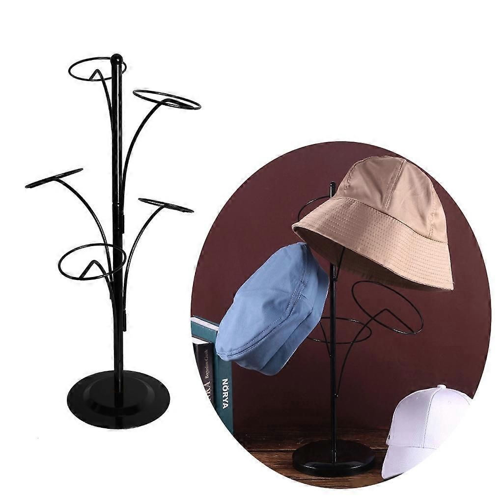 Metal Hats Display Rack with 5 Round Standing Hooks