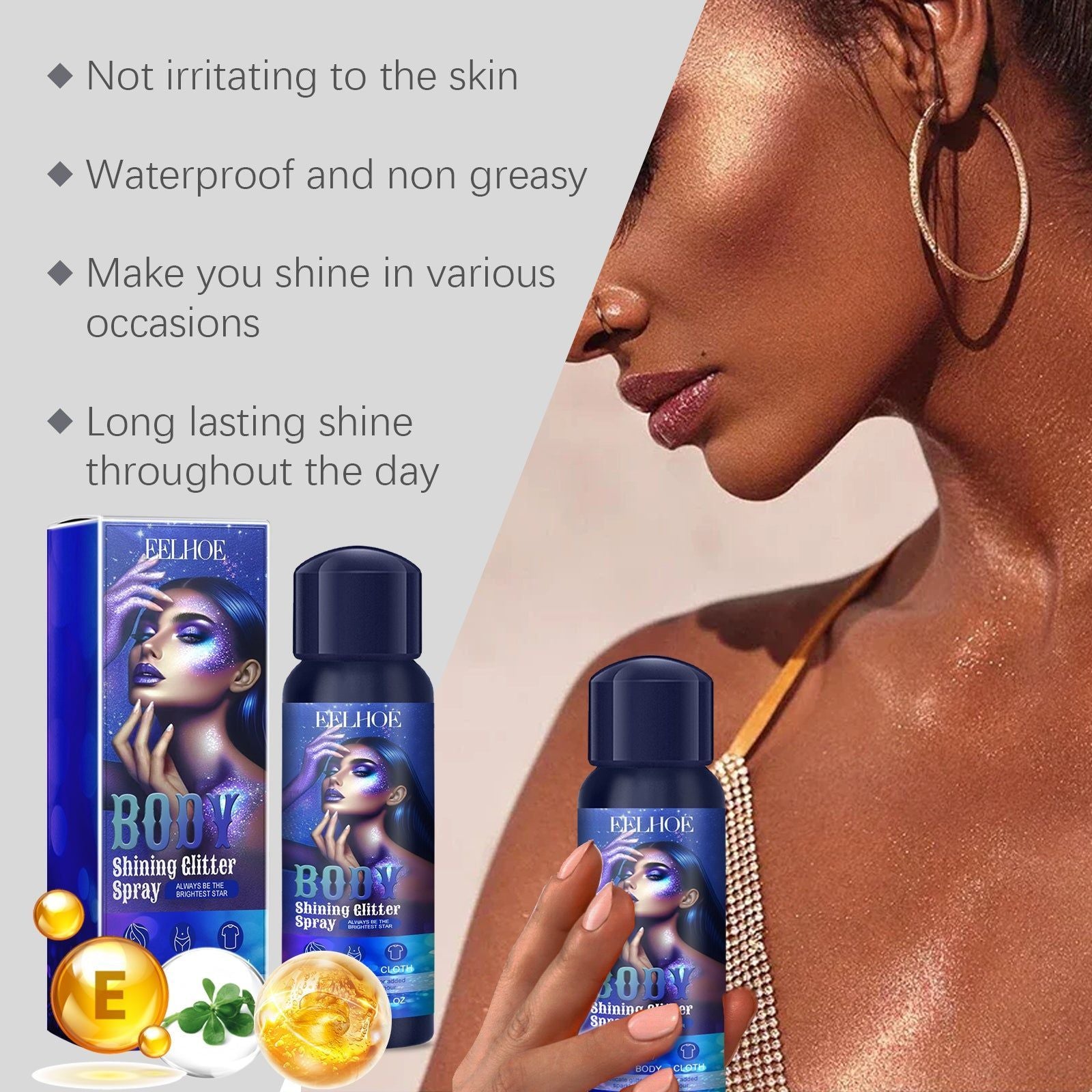 Brighten Glitter Spray, Long Lasting Shimmer, Makeup & Body Highlight, Moisturizing, Trendy Glam ,100ml