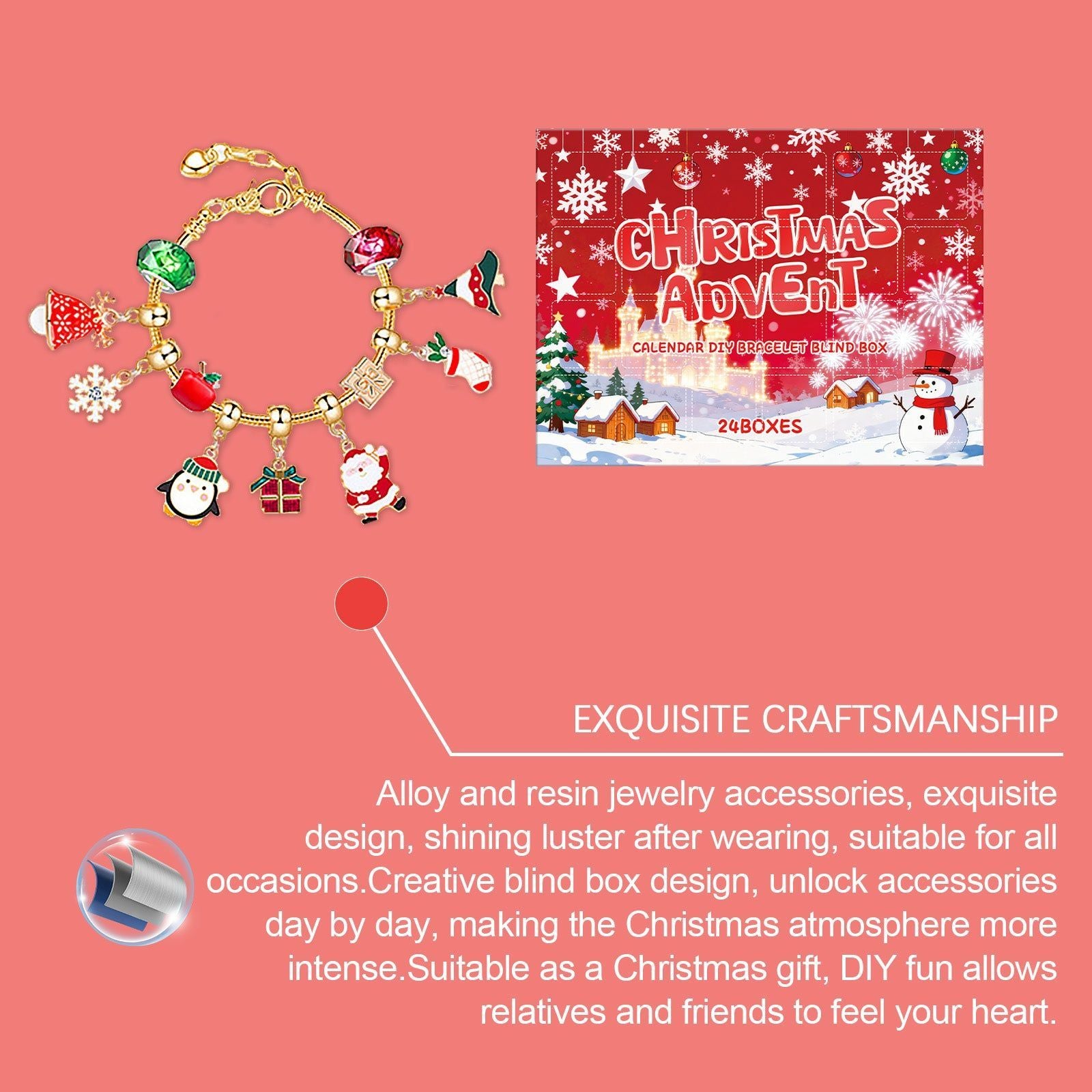 Christmas Countdown Bracelet Blind Box, DIY Jewelry, Festive Holiday Surprise ,1 set