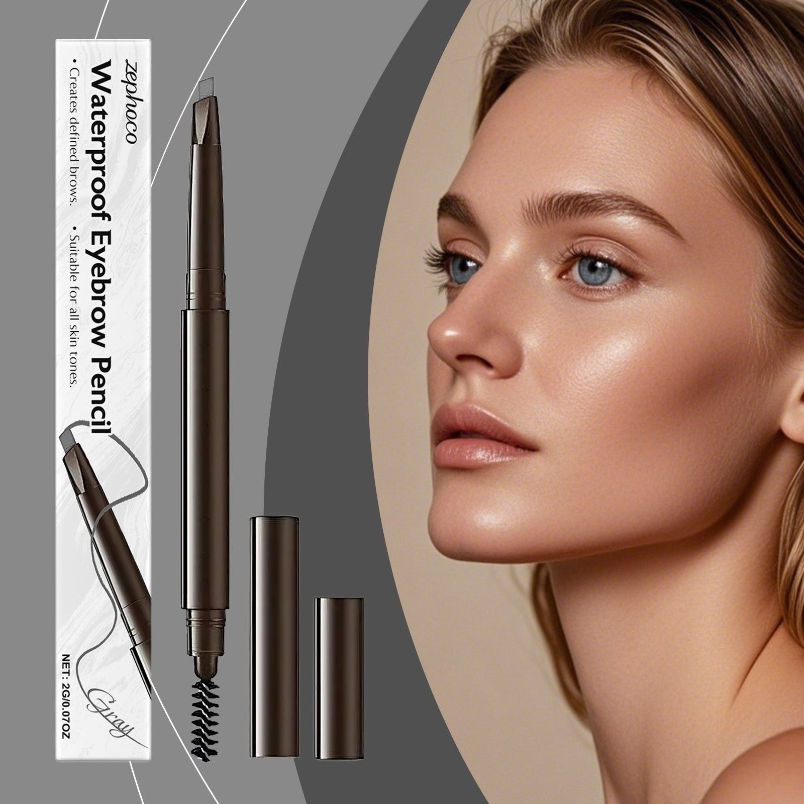 Waterproof Grey Eyebrow Pencil, Long-Lasting, Natural, Smudge-Proof, Perfect Brows ,2g