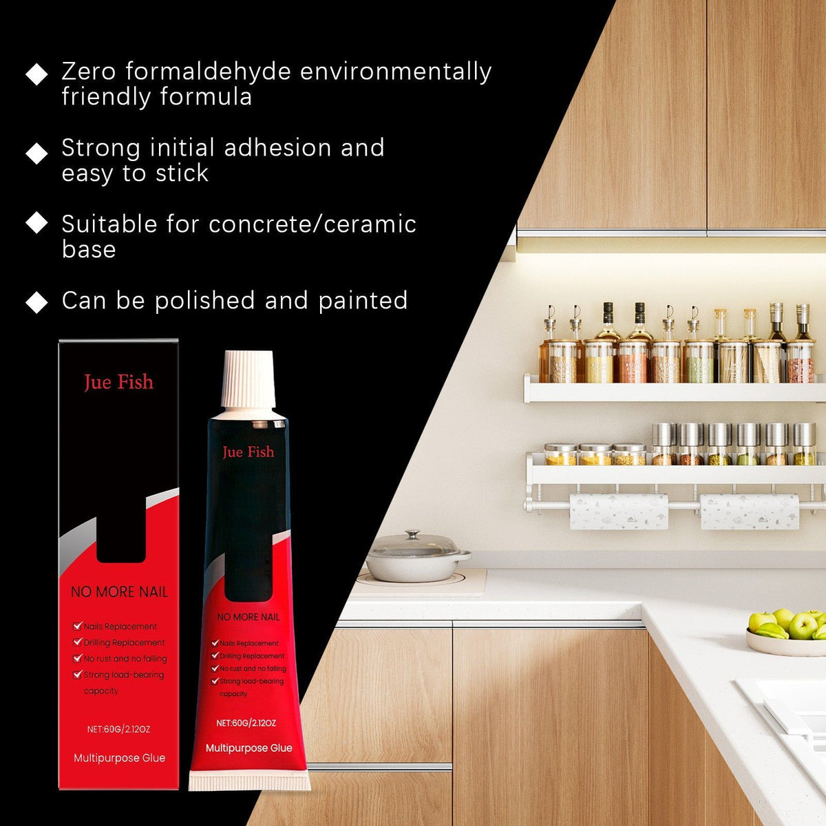 Universal Nail-Free Glue Repair for Walls, Tiles, Metal, Glass, Shock & Temp Resistant ,60g