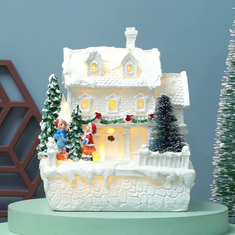 Glowing Little House Decoration Christmas Ornament Resin Snow House Gift