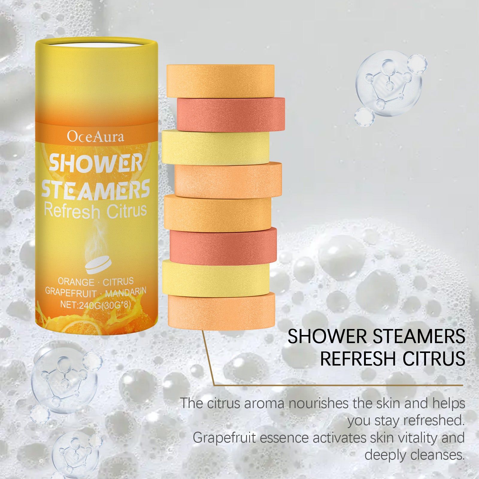 Citrus Aromatherapy Shower Tablet, Body Cleansing, Nourishing, Relaxing, Refreshing Scent ,1 set