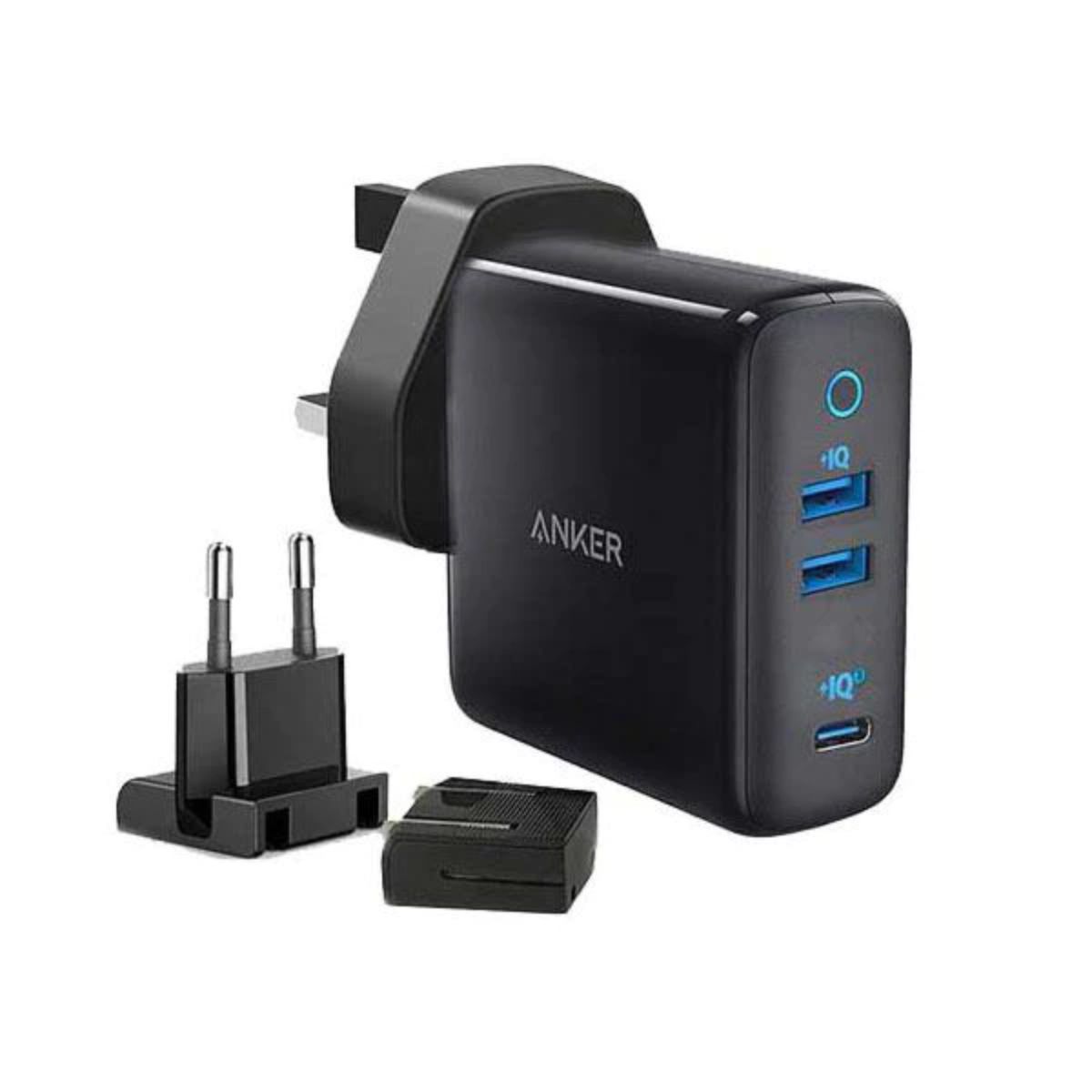 Anker PowerPort III 3-Port 65W Travel Charger with Worldwide Plug Set, Black